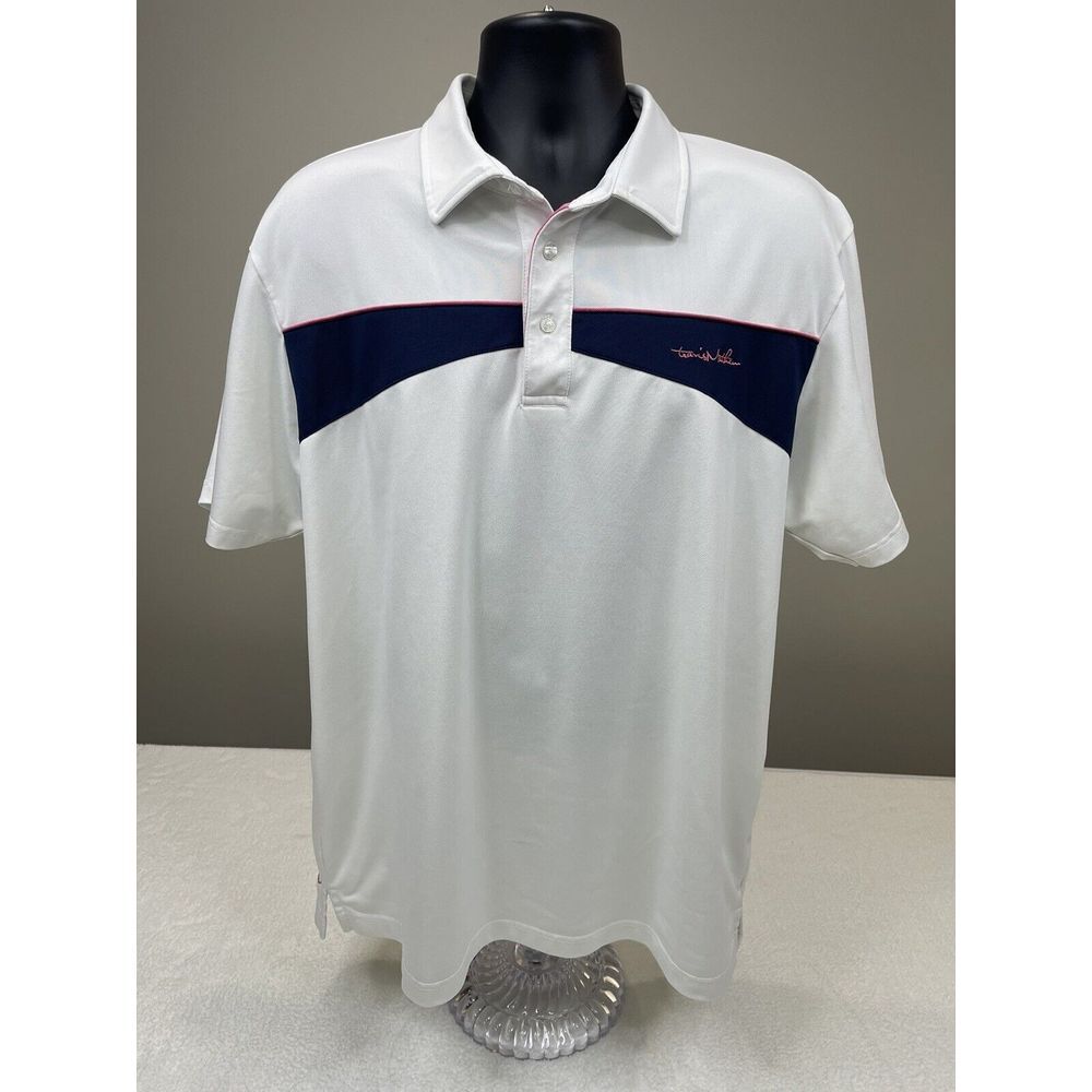 Travis‎ Mathew Golf Polo Men XL White Chest Stripe Performance